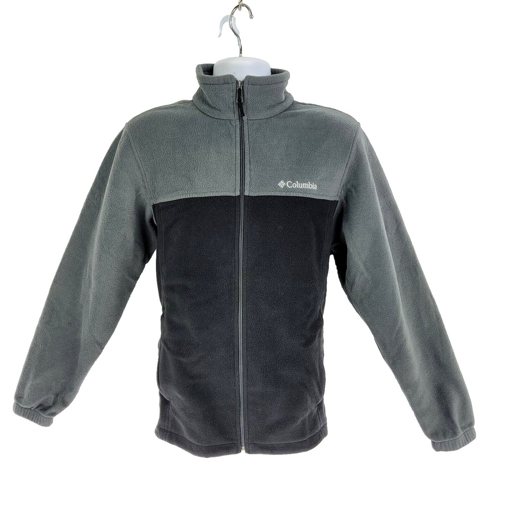 Columbia Fleece Jacket Full Zip Mens Size M Gray Black Colorblock Zipper Pockets